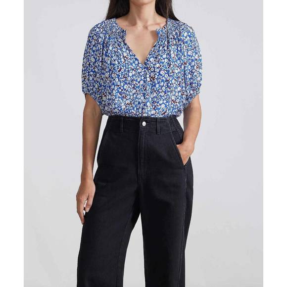 NEW APIECE APART esparta short sleeve top in piet floral blue - Picture 2 of 2